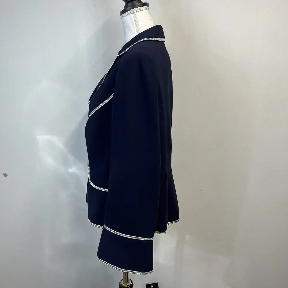John Meyer Blazer Jacket Plus sz 16W Navy Blue Ivory Career Professional Wedding - Picture 7 of 9